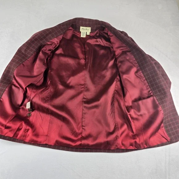 Vintage Eddie Bauer Women's Plaid Wool Blazer Size Small Burgundy‎ Brown Lined - Picture 9 of 11